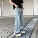 Men's Clothing Unisex Distressed Denim Jeans With Pearl Embellishments – Oversized Straight-Leg Pants (L-XXXL) | Vintage Washed Blue/Black_viptrois.com
