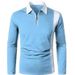 Men's Long Sleeve Polo Shirt Fashionable Two Tone Stylish Collared Breathable Top for Foreign Trade_viptrois.com