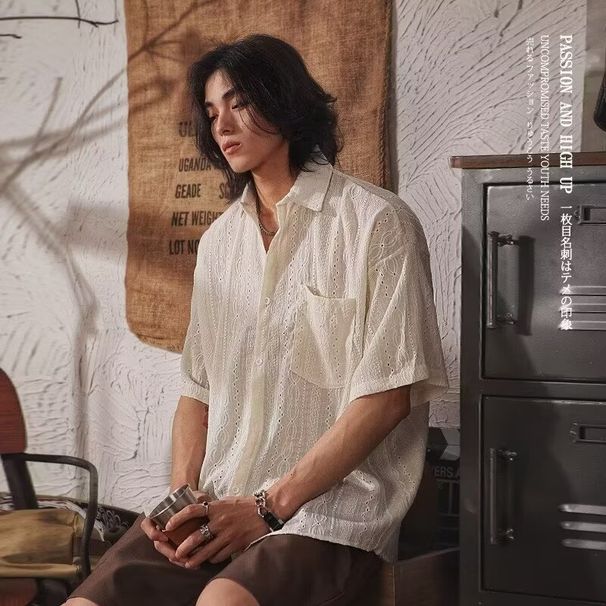 Men's Clothing Retro Niche Design Drape Short Sleeved Shirt Trendy Ethnic Style Handsome Casual Shirt Jacket_viptrois.com