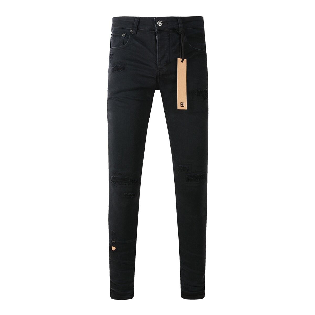 Unisex Y2K Dark Streetwear Stacked Flared Jeans, Matte Black With Light Ripped Details & Checkerboard Letter Patch, Breathable For Summer_viptrois.com