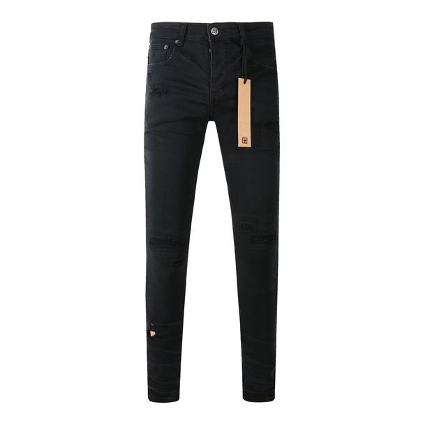 Unisex Y2K Dark Streetwear Stacked Flared Jeans, Matte Black With Light Ripped Details & Checkerboard Letter Patch, Breathable For Summer_viptrois.com