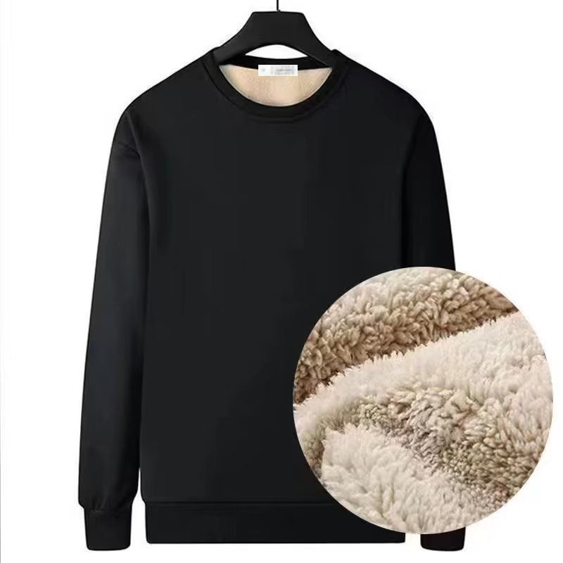 Men's Clothing Lambskin Winter Plush Thick Round Neck Sweatshirt Autumn And Winter Warm Thick Bottoming Shirt Inner Wear Men's Clothing_viptrois.com