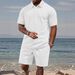 Men's Summer Casual Short Sleeve Knit Polo Set - Solid Color Jacquard Shorts Outfit (S-XXXL, White/Black/Navy/More)_viptrois.com
