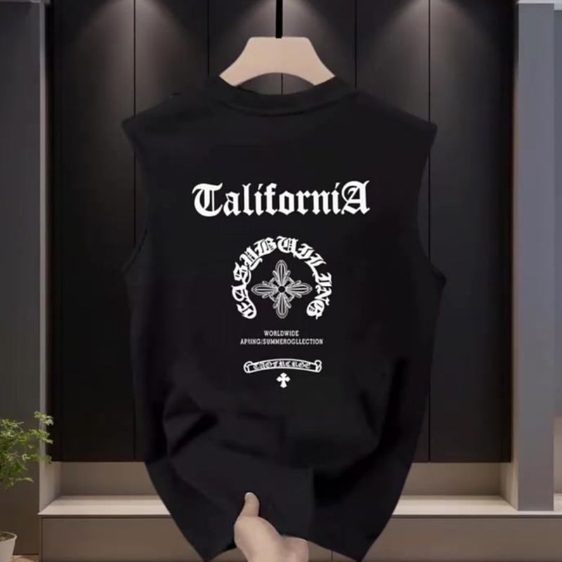 New Chinese-style Summer Men's With Sanskrit Cross Print, Fashionable Trendy Sports Pure Cotton Vest_viptrois.com
