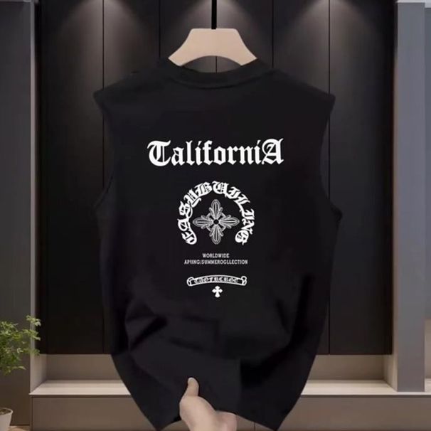 New Chinese-style Summer Men's With Sanskrit Cross Print, Fashionable Trendy Sports Pure Cotton Vest_viptrois.com
