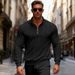 Men's Heavyweight Zip-Up Sweatshirt – Stand Collar Jacquard Pullover (Black, Navy, Khaki, Light Gray, White, S-XXXL)_viptrois.com
