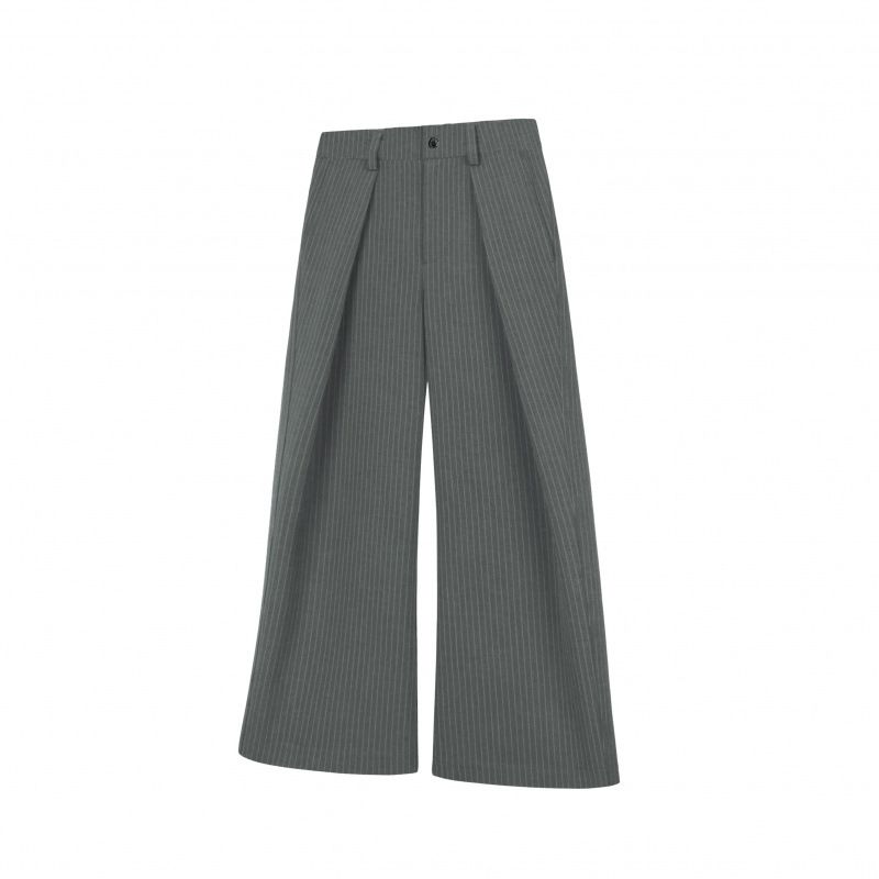 "Men's Relaxed-Fit Pleated Dress Pants - Striped A-Line Wide Leg Trousers With Arc Darts & Versatile Styling (Business Casual To Weekend Wear)"_viptrois.com
