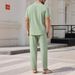 Men's Clothing New Men's Commuter Suit Solid Color Casual Shirt Short Sleeved Trousers Men's Outing Trend_viptrois.com