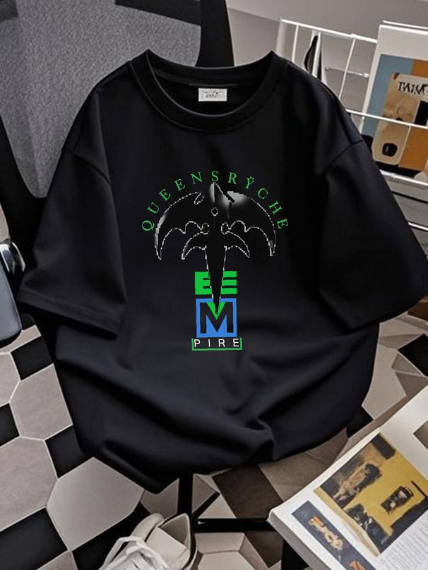 Rare Queensryche Empire Album Short Sleeve Black All Size T-Shirt Slightly Stylish Top For Everyday Wear Unisex Versatile Summer Homme Stretched_viptrois.com