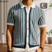 2025 Männer Sommer Kurzarm Polo Shirts Gestrickte Revers Strickjacke Top Streifen Nähte Männer Polo T-shirt Mode Camisa Hombre_viptrois.com