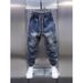 Trendy Retro Color Blocked Jeans For Men, Autumn And Winter Style, Drawstring, Slim Straight Leg, Tapered Harem Carrot Pants_viptrois.com