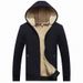 Men's Clothing Men's Fleece-Lined Hooded Zip-Up Sweatshirt - 100% Cotton Sherpa-Lined Jacket With Ribbed Hem, Winter Warm Pullover (Black, Dark Gray)_viptrois.com