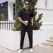 2 Piece Men's Lapel Zipper Short Sleeved Trousers Casual Sports Suit Fashion Polo Shirt_viptrois.com