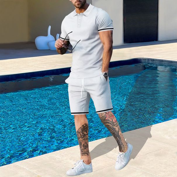 Foreign Trade American Men's Clothing Summer Lapel Collar Buckle Short-sleeved Shorts Sports And Leisure Youth Large Size Set Wholesale_viptrois.com