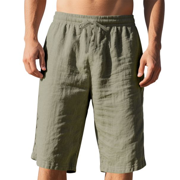Men's Summer Linen Shorts Thin Beach Casual Loose Straight Capri_viptrois.com