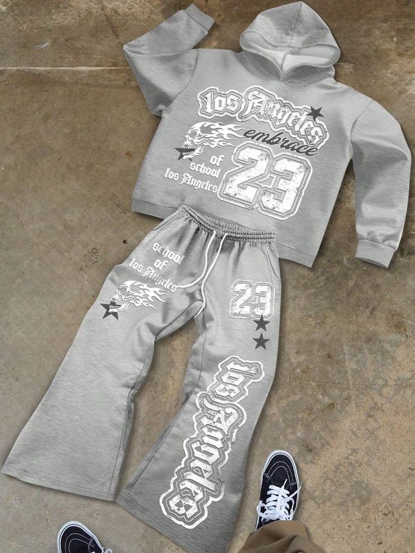 Men's Clothing Street Personality Print Hoodie Pullover Sweatshirt Men And Women Loose Trousers Casual Pants Suit_viptrois.com