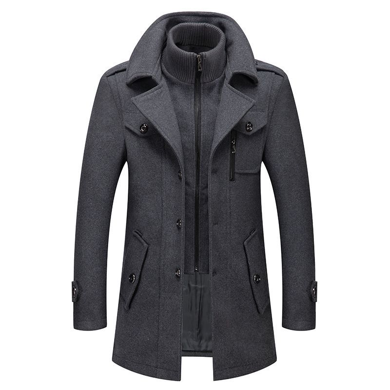 Men's Wool Blend Overcoat For Business & Casual - Double Collar Winter Coat For Men, Warm & Stylish, Slim Fit, Available In Multiple Colors & Sizes_viptrois.com