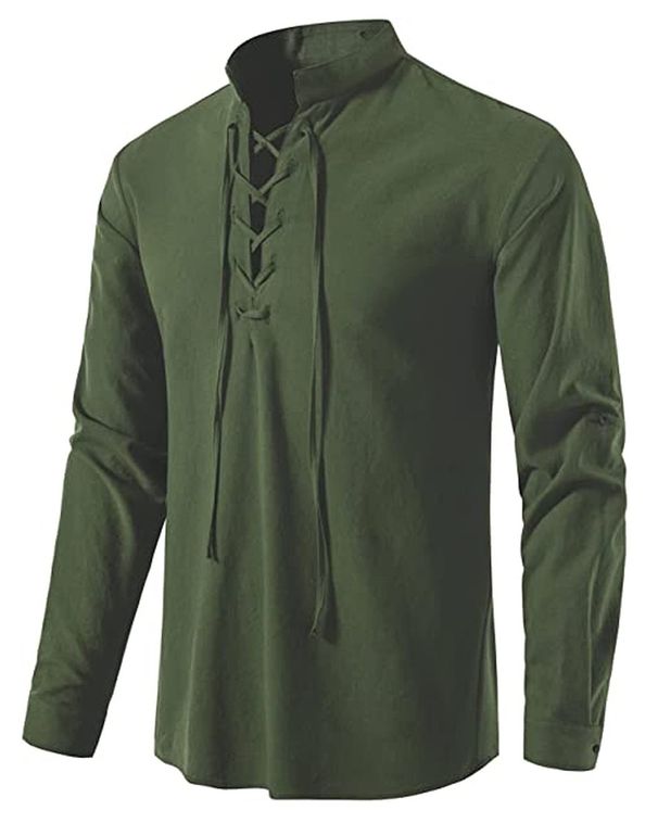 Men's Clothing Men's New Men's Cotton And Linen Henry Shirt Long Sleeve Hippie Casual Beach Stand Collar Shirt_viptrois.com