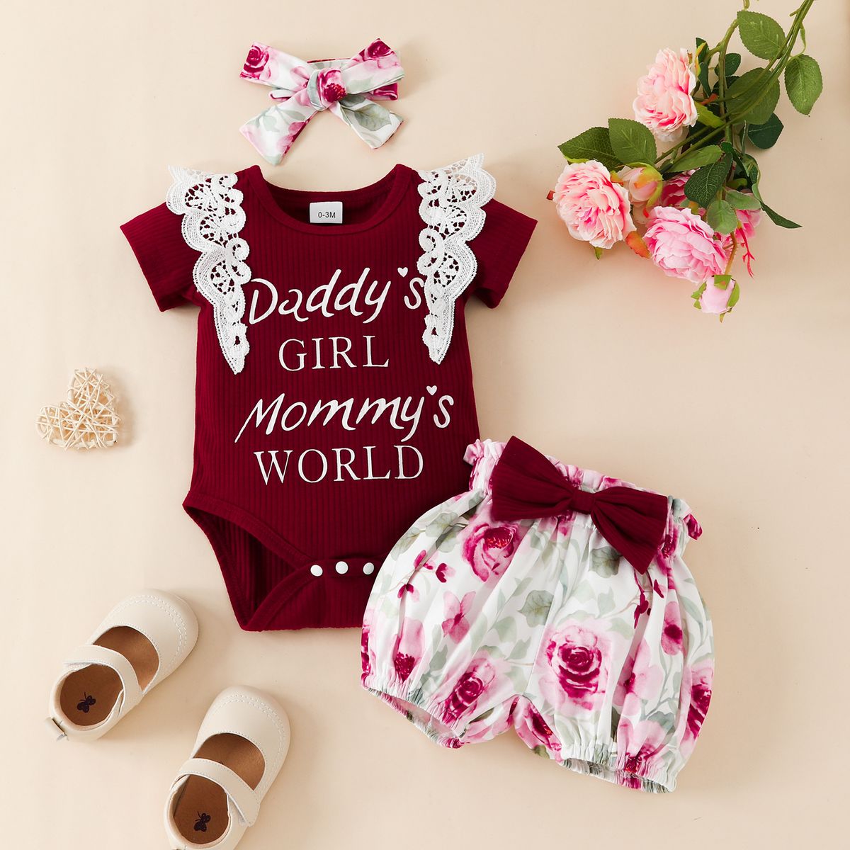 Babies' clothes Summer baby girl lace short-sleeved triangle romper top shorts girls lace letters short-sleeved flower bow tide_viptrois.com