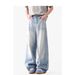 Men's Clothing Retro Washed Glacier Blue Jeans Cleanfit Casual Loose Straight Stacked Trousers_viptrois.com