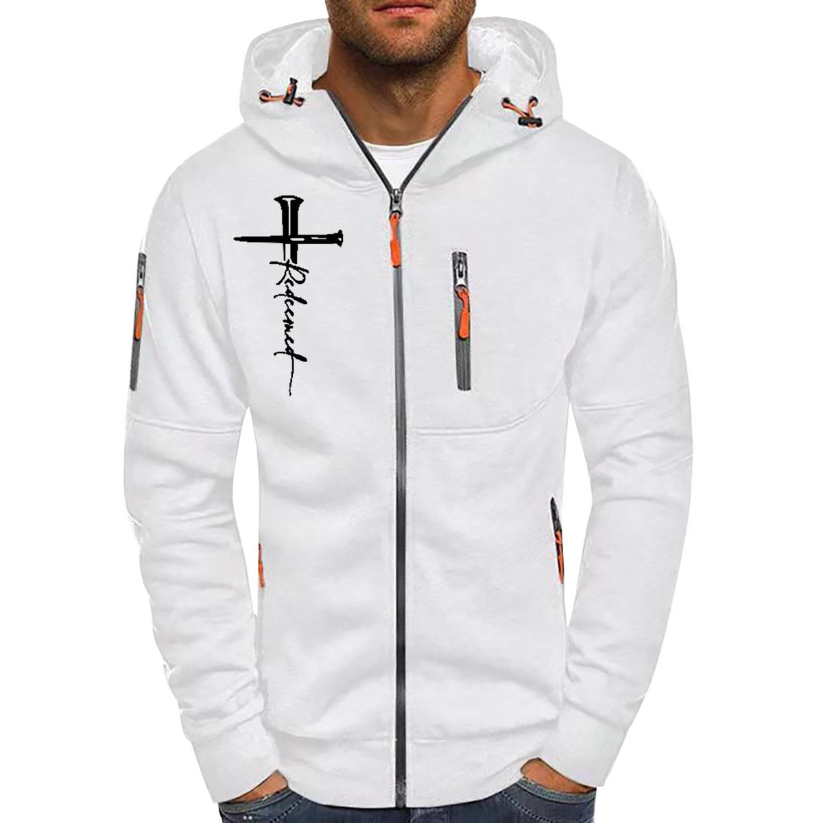 Men's Printed Hooded Sweatshirt – Lightweight Jacquard Pullover For Gym, Streetwear & Casual Layering (5 Colors, S-XXXL)_viptrois.com
