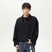 Heavy Texture Jacquard Lapel Sweatshirt For Men, Autumn Vintage Loose Old Money Style Long Sleeve Polo Pullover_viptrois.com