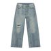 Men's Clothing Distressed High Street Ripped White Loose Wide Leg Vibe Jeans_viptrois.com