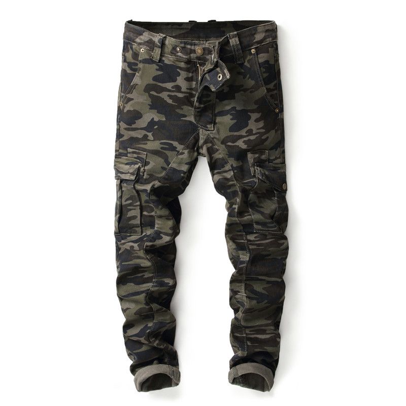 Men's Clothing Fashion Micro Elastic Stitching Camouflage Multi Pocket Jeans Small Straight Slim Stretch Men's Pants_viptrois.com
