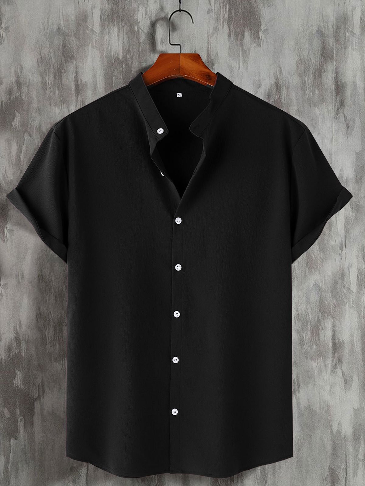 Cross-border Foreign Trade Summer New Casual Fashion Solid Color Stand-up Collar Short-sleeve Men's Shirt_viptrois.com