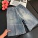Men's American Retro Distressed Washed Ripped Denim Shorts Trendy Loose Straight Leg Five Point Casual Mid-Length Pants_viptrois.com