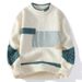 1 Half Turtleneck Men 2025 Winter New Korean Version Loose Fashion Color Block Knitted Sweater Men's Base Shirt_viptrois.com