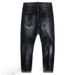 Men's Clothing High End Fashion Hole Patch Ink Paint Black Jeans Slim Fit Small Feet Elastic Personality Trend Pants_viptrois.com