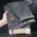 High End Men's Jeans Spring And Autumn New Style All Match Trend Elastic Small Straight Tube Ash Gray Printed Long Trousers Washed Jeans_viptrois.com