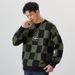 Winter Thick Warm American Style Sweater For Men Loose Fit Plus Size Checkered Jacquard Knitwear Trendy Brand_viptrois.com