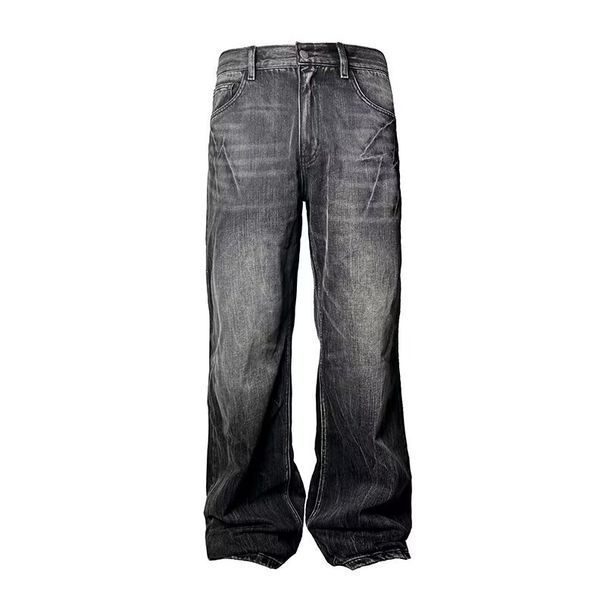American Retro Jeans Men's Summer New Ins Trendy Brand Loose Straight Pants Fashionable Personality Design Flared Pants_viptrois.com