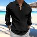 Men's Clothing Long Sleeve Cotton And Linen Lapel Button Casual Shirt_viptrois.com