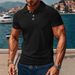 Men's Clothing Jacquard Breathable Casual V Neck Top Popular Buckle_viptrois.com