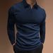 Men's Clothing Autumn Fitness Leisure Stand Up Collar Long Sleeved Vertical Striped V Neck Polo Shirt_viptrois.com