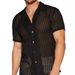 Men's Clothing Hollow Jacquard Perspective Shirt Lace Fashion Casual Slim Fit Top_viptrois.com