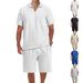 2024 New Men's Summer Waffle Collar Solid Color Thin Casual Polo Short Sleeved Set For Men_viptrois.com