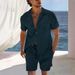 Men's Clothing European And American Cross Border Short Sleeved Cuban Collar Shirt Men's Summer Thin Suit Casual Sportswear Summer Shorts Shirt_viptrois.com