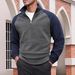 Men's Fleece Zip-Up Hoodie – Winter Thermal Stand Collar Pullover With Color Blocking For Casual Streetwear_viptrois.com