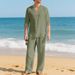 women's linen relaxed fit set – oversized lapel shirt & wideleg pants | koreaninspired loose style | breathable summer outfit in sage green_viptrois.com