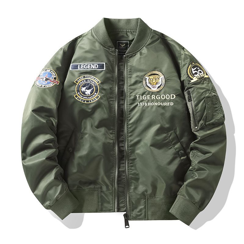Men's MA-1 Pilot Jacket With Tiger Embroidery – Slim Fit Baseball Bomber Jacket Lightweight & Stylish For Daily Wear (Available In Multiple Colors )_viptrois.com