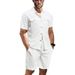 Men's Clothing Men's Summer Workwear Shirt Short Sleeved Loose Waffle Suit Two Piece For Formal & Casual For Men_viptrois.com