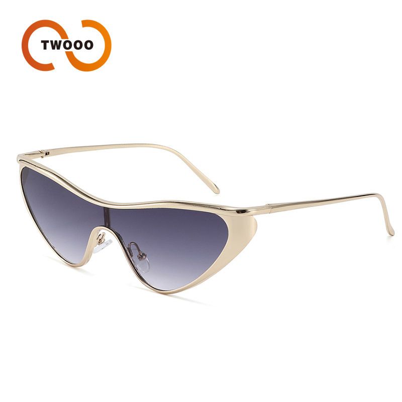 New Metal Cat Eye Frame High Quality Sunglasses One Piece Trendy Sunglasses T1383_viptrois.com