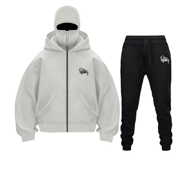 2025 Cross Border New Double Hood Zipper Hoodies DIY Men And Women Autumn And Winter Couple Zipper Hoodies Sweatpants Set_viptrois.com