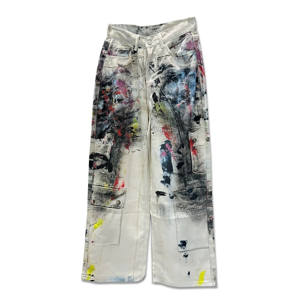 3D Printed Tie-Dye Graffiti Dirty Denim Wide-Leg Men's Trendy Wasteland Paint Splatter Workwear Straight-Leg Pants_viptrois.com