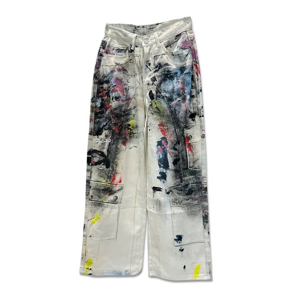 3D Printed Tie-Dye Graffiti Dirty Denim Wide-Leg Men's Trendy Wasteland Paint Splatter Workwear Straight-Leg Pants_viptrois.com