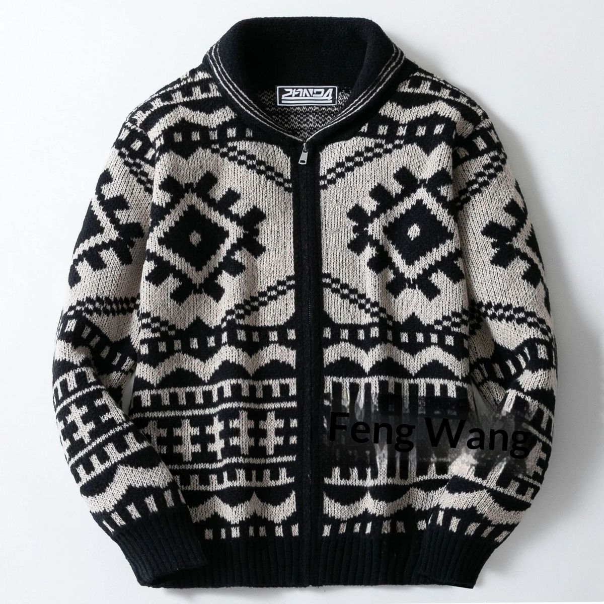 Pulse Autumn Winter Clothing Foreign Trade Cross-Border Vintage Jacquard Knit Men's Jacket Long Sleeve Zipper Cardigan Sweater_viptrois.com